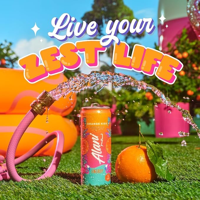 Alani Nu ORANGE KISS Ice Sugar Free, Low Calorie Energy Drinks | 200mg Caffeine | Antioxidants | Biotin, B Vitamins | Zero Sugar | 15 Calories or Less | 12 Oz Cans | 24 Count