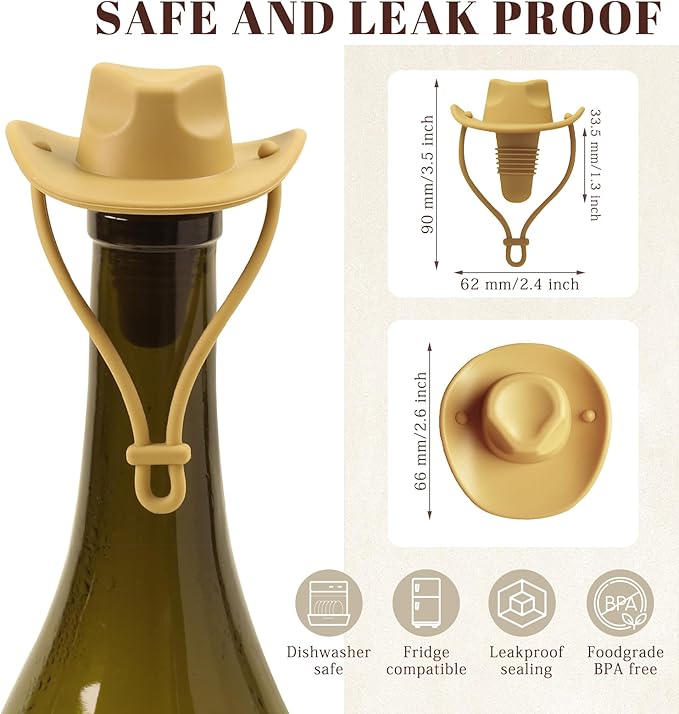 4 Pcs Silicone Bottle Stoppers, Cowboy Hat Wine Stoppers, Cute Wine Accessories Seals Bottle & Keeps Wine Fresh, Funny Gifts for Boyfriends, Novelty Kitchen Gadgets