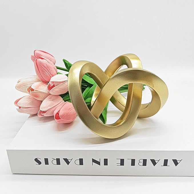 Gold Knot Decor for Tabletop, Modern Geometric Sculpture for Living Room Bedroom Bookshelf Decorations Gifts, Resin Abstract Art Statue Home Decor for Entryway TV Stand