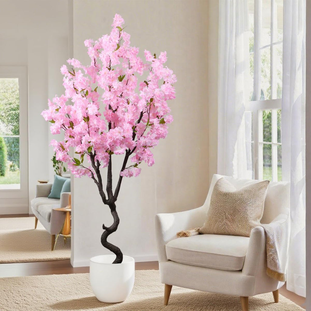 7FT Artificial Cherry Blossom Tree Beautiful Sakura Flower Tree Indoor Faux Pink Tree for Home Office Decor
