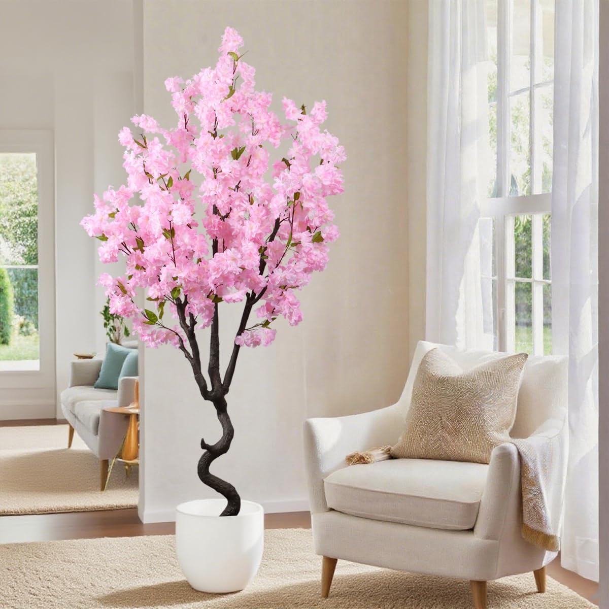7FT Artificial Cherry Blossom Tree Beautiful Sakura Flower Tree Indoor Faux Pink Tree for Home Office Decor