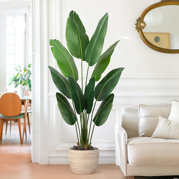 Artificial Bird of Paradise Plant 5 Ft Tall Fake Banana Leaf Plant for Indoors and Outdoors,Faux Palm Tree with Plastic Pot for Office and Home Decor,L160