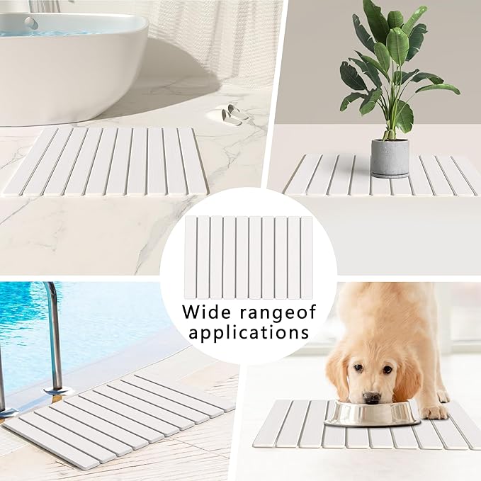 Foldable Stone Bath Mat 60x39cm | Quick-Dry Diatomaceous Earth Bath Rug with PVC Anti-Slip Base | Bathroom, Kitchen, Pet-Friendly Water Absorbent Mat