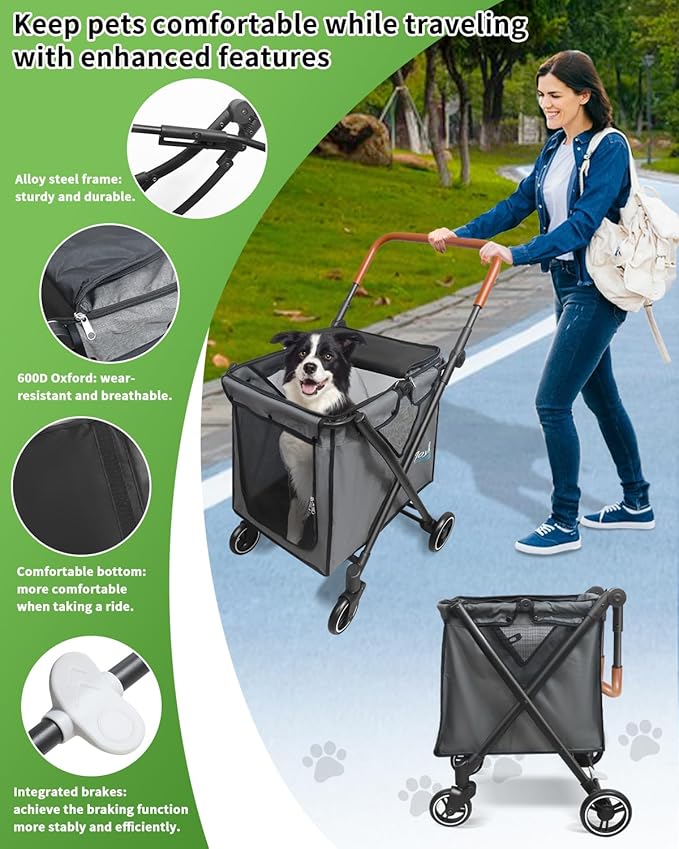 Folding Shopping Cart Utility Cart with Wheels for Grocery, Laundry, Shopping Trolley, Pet Stroller for Dog/Cat 85 L