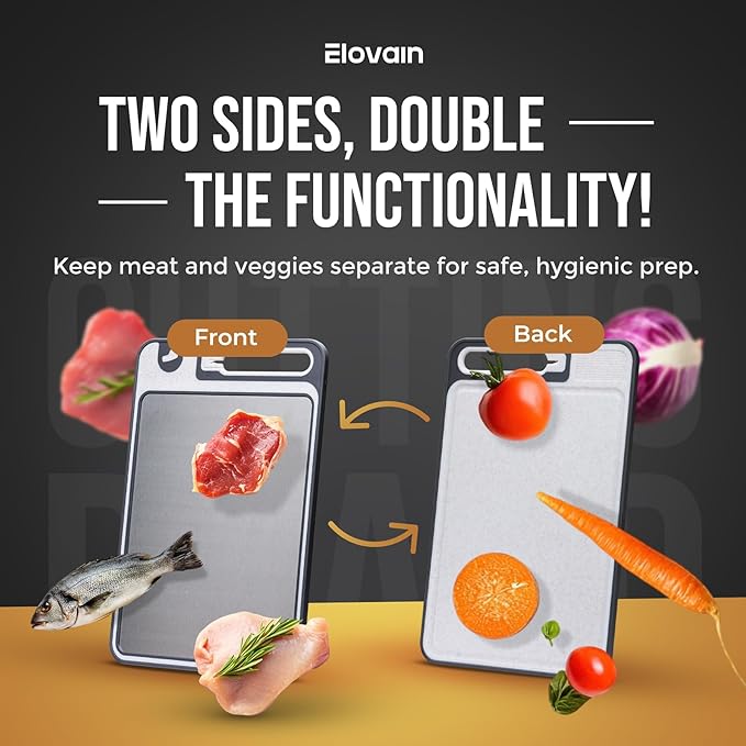 Dual-Sided Stainless Steel Cutting Board with Knife Sharpener – Multi-Use, Hygienic Prep for Daily Kitchen Use – Non-Slip, Dishwasher Safe, Includes Scraper & Finger Guard – 3-Pc Set