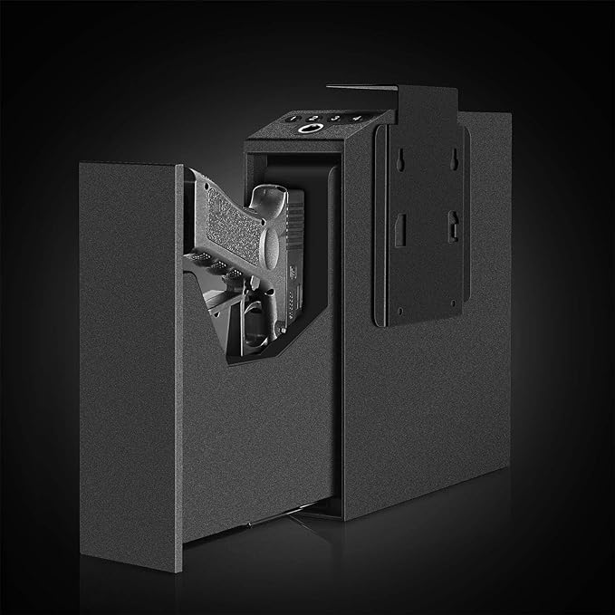 Biometric Slider Handgun Gun Safe for Nightstand, Desk, Bed Side,Truck - Auto Sliding Door Hand Gun Safe for Pistol -with Fingerprint, PIN Code, KEY Access