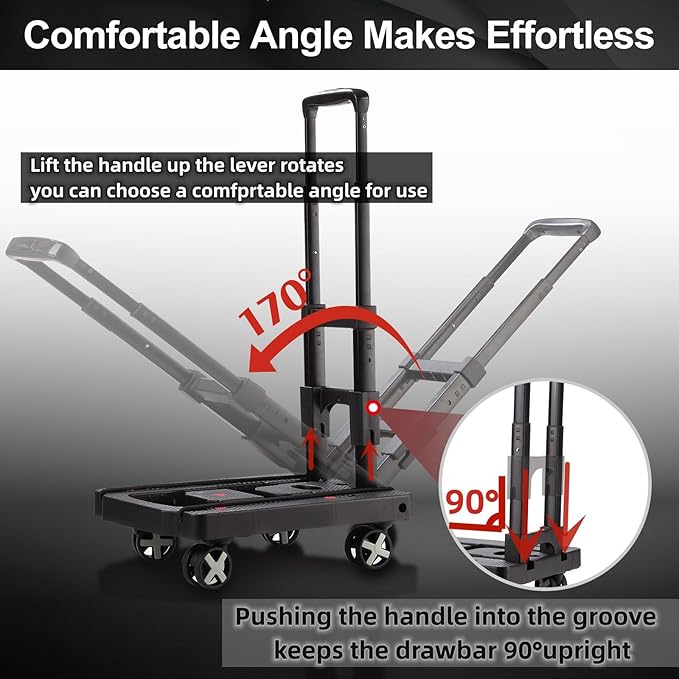 Folding Hand Truck Lightweight Hand Truck Dolly Foldable,Luggage cart with 4 Rotate Wheels, Utility Cart with Adjustable Handle,Collapsible Dolly for Moving-Black