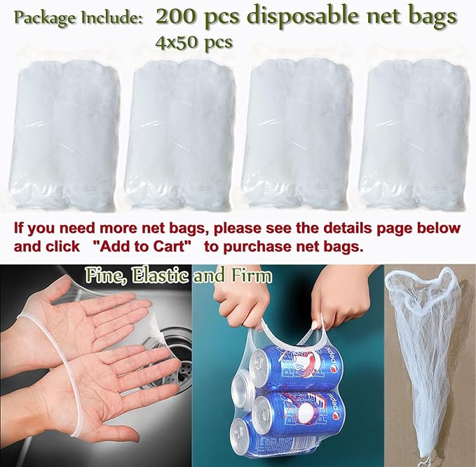 Kitchen Sink Strainer with Sink Basket Holder and 200 Strainer Net Bags,Food Catcher with Drain Filter Mesh Bag,Meshmate Waste Rack Trash Catcher for Leftovers.