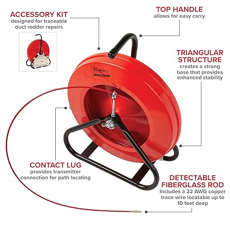 Jameson Tools Mini-Duct Hunter Traceable Rodder, 3/16" x 100' - Precision Underground Duct and Pipe Locator