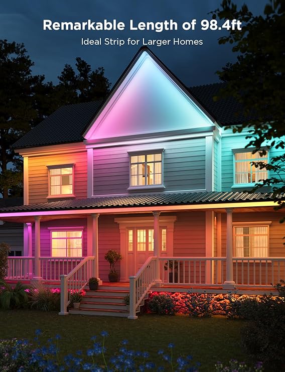Govee Outdoor LED Strip Lights, 98.4ft Smart Outdoor Lights Work with Alexa and Google Assistant, App Control, IP65 Waterproof, RGBIC Lights for Patio, Eave, Party Decorations
