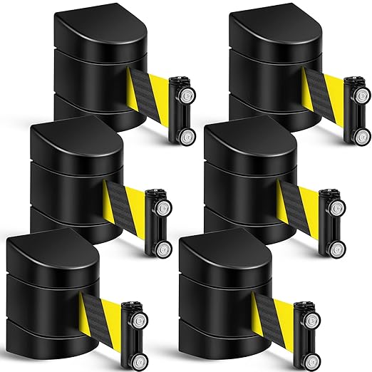 6 Pack 16.4 ft Magnetic Wall Mount Retractable Belt Magnetic Crowd Control Safety Retractable Wall Barrier with ABS Case, Safety Barrier for Grocery Retail Store (Yellow Black Rope)