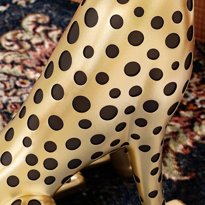 LOVEDIMA 24.2" Resin Panther Statue Luxury Gold Leopard Floor Figurine Accent Side Statue with Tray Top for Small Space Living Room Bedroom