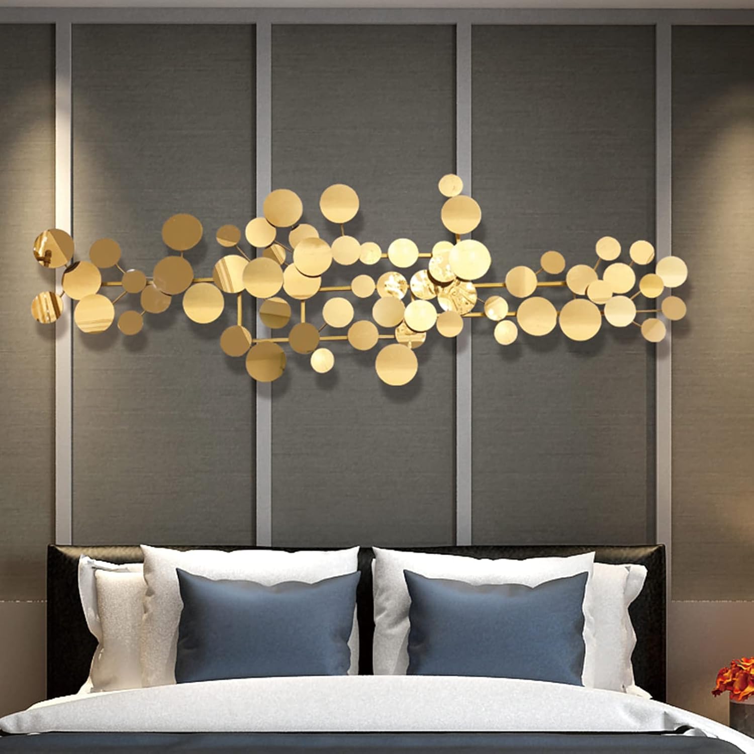 YUDACHU Metal Wall Art Gold Decor for Living Room, Modern Geometric 3D Accents 59" 19.6" Large Luxury for Bedroom, Dining Room, Decorations Sculptures