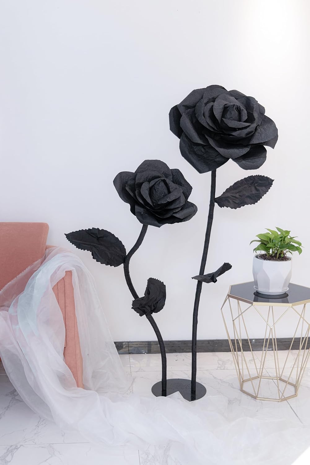 2Pcs Artificial Giant Flowers for Decoration,5ft Black Large Flower Wall backsrop,Paper Flower for Wedding,Garden Party,Home Decor,mall Shop Display
