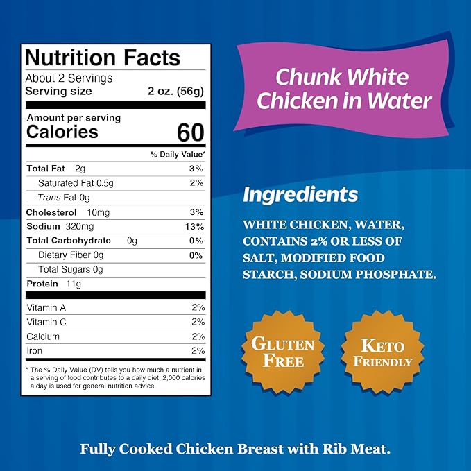Sweet Sue Chunk White Chicken in Water, 5 oz Can (Pack of 24) - 11g Protein per Serving - Gluten Free, Keto Friendly - Great for Snack, Lunch or Dinner Recipes