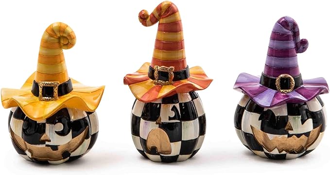 MACKENZIE-CHILDS Mini Happy Jack Pumpkins, Resin Halloween Decor for Home Decoration, Set of 3