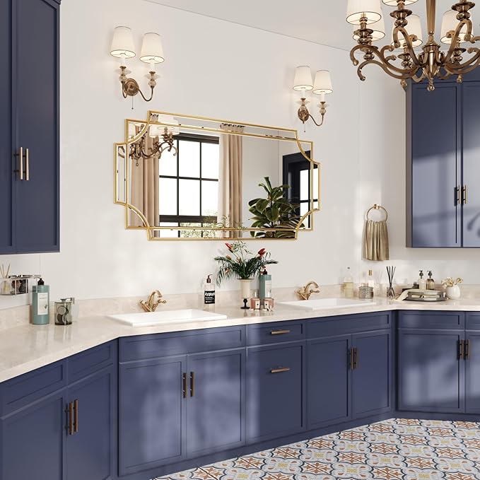 Kelly Miller Gold Traditional Mirror for Wall, Art Decorative Beveled Full Length Mirror for Home Decor, Bathroom, Living Room, Bedroom, Kitchen, Farmhouse, Entryway, 24"x48" Large