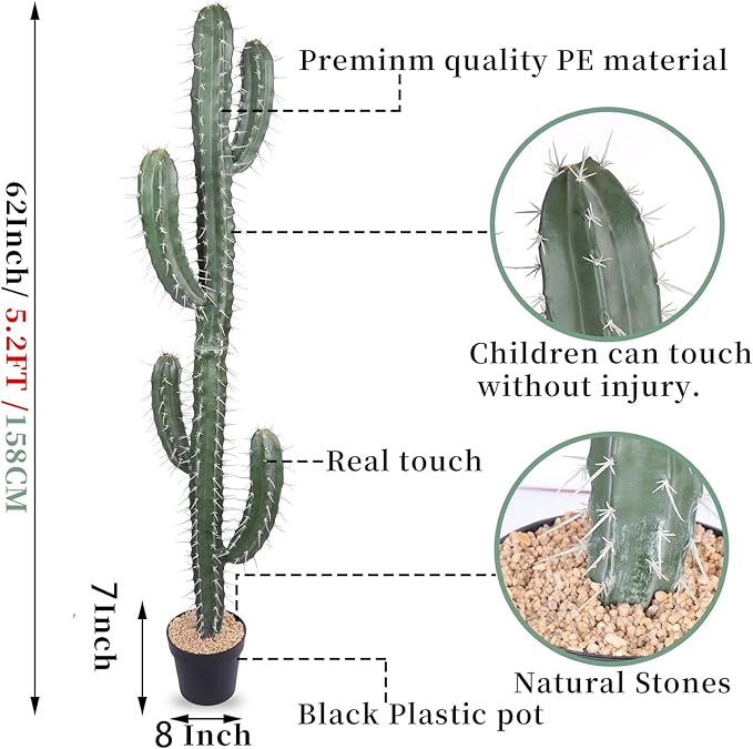 Artificial Cactus Fake Cacti 62" Faux Potted Cactus Plants for Home Store Office Decoration