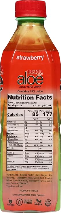 Iberia Aloe Vera Juice Drink, Strawberry, 16.9 Fl Oz (Pack of 24)