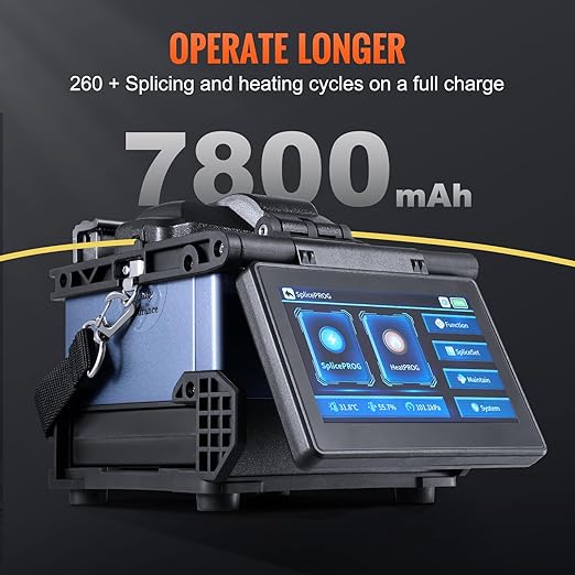 VEVOR Fiber Fusion Splicer 6-Motor, Core Alignment Fiber Optic Splicer 6s Splicing & 13s Heating, with 5" LCD Screen, 7800mAh Battery for SM MM DS NZDS