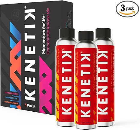 KENETIK Clean Energy Drink Mix, Sugar Free & Caffeine Free, Mental Focus, High Performance D-BHB, Strawberry Peach 3 Pack (12 Servings)