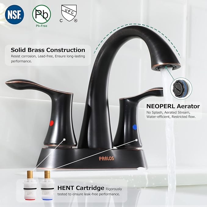 PARLOS 2-Handle Bathroom Sink Faucet with Metal Drain Assembly and Water Supply Hose, Oil Rubbed Bronze, Demeter 13626