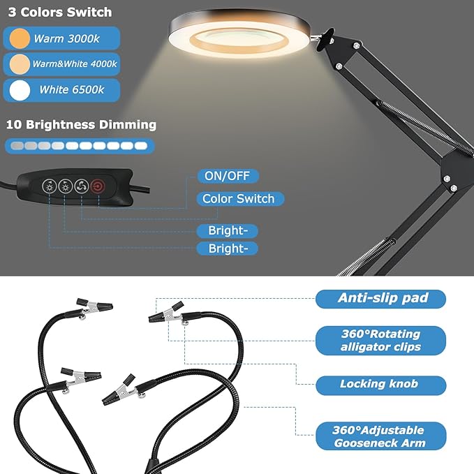 Magnetic Helping Hands Soldering Station, 10X LED Magnifying Lamp Large Soldering Station Kit, 360 Hot Air Gun Holder, 4 Magnetic Third Hand Soldering Tool & PCB Holder for Electronic Repair Soldering