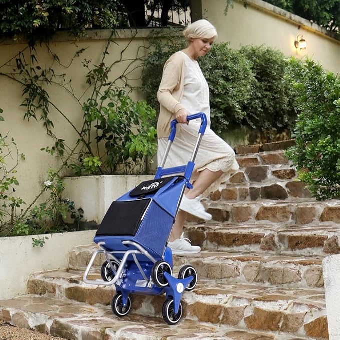 Stair Climbing Cart,Electric Shopping Carts for Groceries,Foldable Grocery Utility Trolley Cart with Wheels, Powered Collapsible Shopping Cart for Seniors, Stairs
