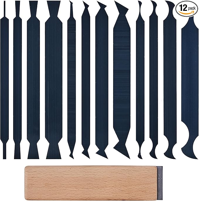 New Cabinet Scraper Cards asnd Cabinet Scraper Burnisher with 12 Piece Multi-Shaped Scraper Set Suitable for Various Small space and Small-Sized Tasks(HTCSCS13)