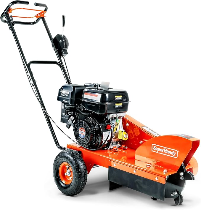 SuperHandy Gas-Powered Stump Grinder with 9HP Engine, Direct Belt Drive, 12-Inch Cutting Depth, 6 Durable Carbide Teeth – Compact and Lightweight