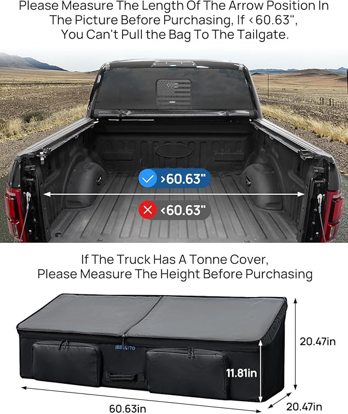 ISSYAUTO Full Size Truck Bed Cargo Box Organizer for Pickup, Waterproof Truck Bed Cargo Bag, Storage Organizer Carrier Accessories for Groceries, Golf, Easily Slide in and Out, Easy Access
