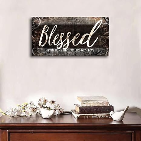 MESESE Blessed Home Quote Canvas Wall Art|Brown Wall Decor for Living Room|Blessed is the home Christian Wall Art|Ready to Hang Wall Picture for Dining Room Bedroom Decoration