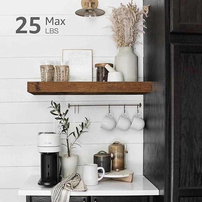 QEEIG Floating Shelves for Wall, Set of 3, 16 inch Rustic Brown Farmhouse Decor