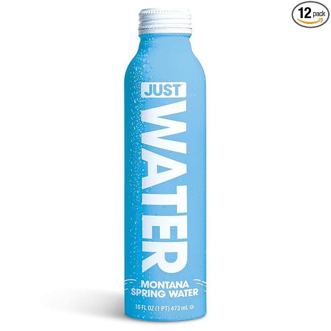 JUST Water, Premium Pure Still Spring Water in an infinitely recyclable aluminum bottle- Naturally Alkaline, High 8.0 pH - Fully Recyclable canned water, 16 Fl Oz (Pack of 12)