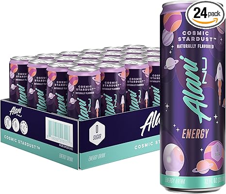 Alani Nu COSMIC STARDUST, Sugar Free, Low Calorie Energy Drinks, 200mg Caffeine, Biotin, B Vitamins, Zero Sugar, 10 Calories, 12 Fl Oz Cans, 24 Pack