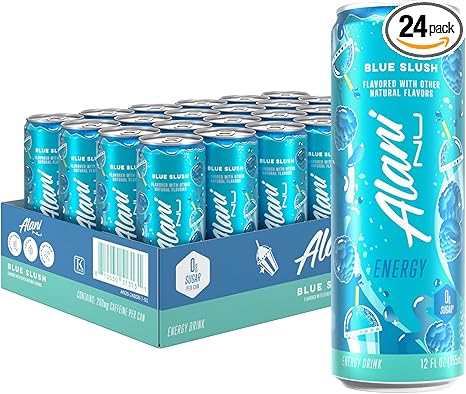 Alani Nu BLUE SLUSH, Sugar Free, Low Calorie Energy Drinks, 200mg Caffeine, Biotin, B Vitamins, Zero Sugar, 10 Calories, 12 Fl Oz Cans, 24 Pack