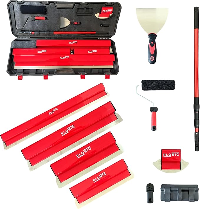 Drywall Skimming Blade Set with Portable Case, Stainless Steel 10", 14", 24", 32" & 40" Skimming Blades with 40"-84" Extension Handle, Drywall Finishing Tools for Plasterboard and Wallboard