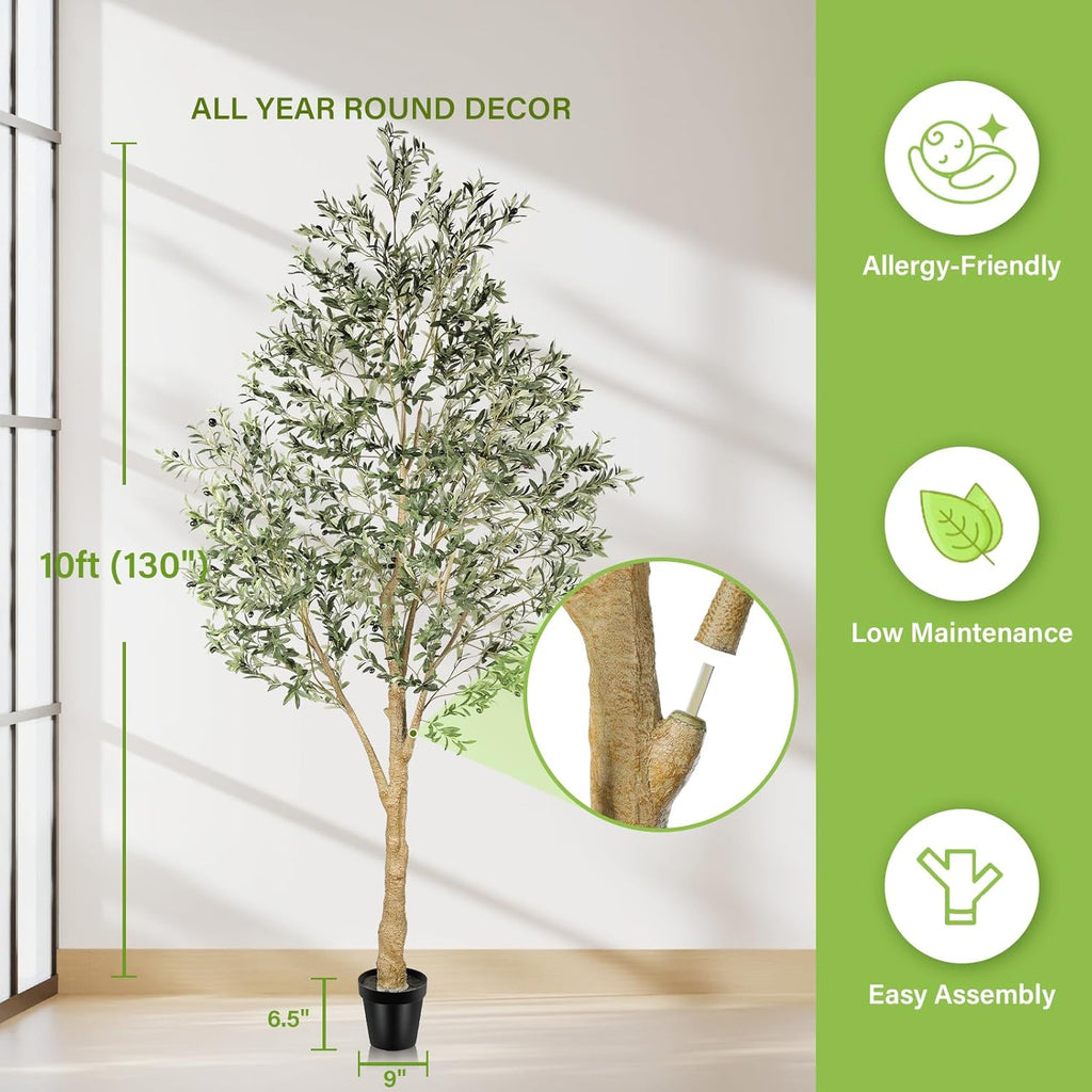 Realead Artificial Olive Tree 10 Feet, Large Fake Olive Tree with Natural Wood Trunk and Lifelike Fruits, Tall Faux Olive Tree 10ft for Home Office Decor