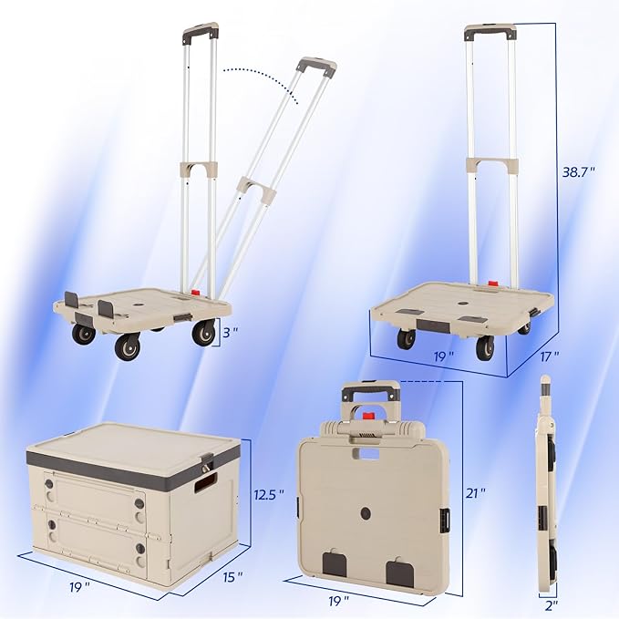 Rolling Crate Cart with Wheels,2 in 1 Utility Cart with Lockable Lids,132 lbs Foldable Shooping Cart with Aluminum Handle, Silent Wheel,Removable Crate for Teacher,Shopping,Grocery, Office, Camp.
