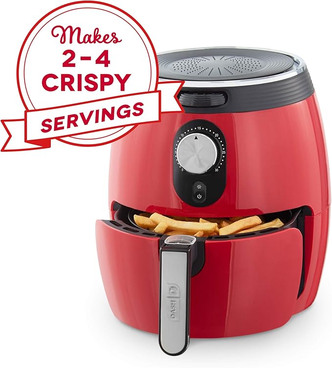 Dash Deluxe Electric Air Fryer + Oven Cooker with Temperature Control, Non-stick Fry Basket, Recipe Guide + Auto Shut off Feature, 1200-Watt, 3 Quart - Red