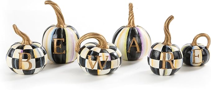 MACKENZIE-CHILDS “Beware” Resin Pumpkin Decor Set, Decorative Halloween Decor for Home Decoration, Set of 6