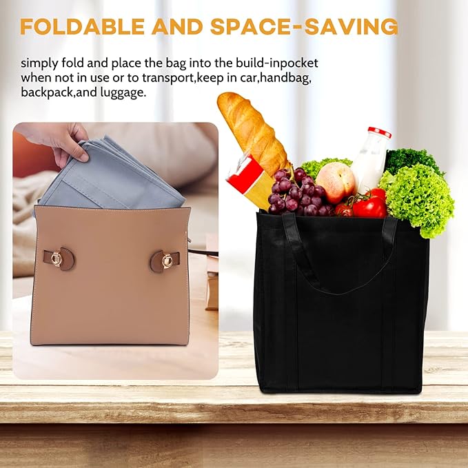 JERIA 24-Pack Reusable Grocery Bags，Large Washable Foldable Shopping Bags，Heavy Duty Tote Bags with Reinforced Handles