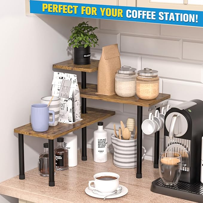 JayRex 3 Tier Corner Shelf Countertop Organizer Rustic Brown