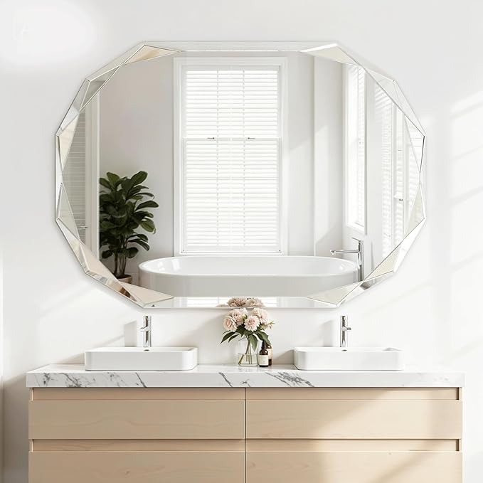 Suidia Bathroom Mirror, 30"x 48" Wall Mirror, Frameless Bathroom Mirror with Beveled Edge for Bedroom, Living Room, Entryway, Hallway, Oval Shape