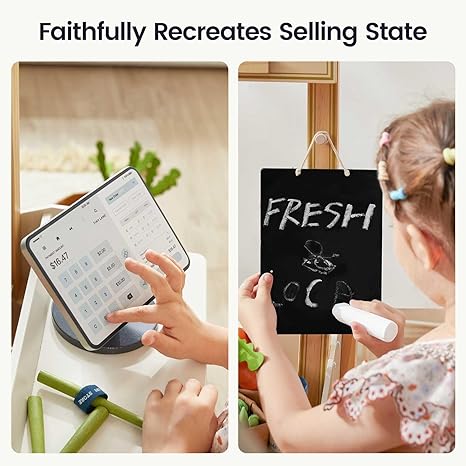 Tiny Land Wooden Play Store – Pretend Farmers Market & Coffee Shop with Cash Register, DIY Price Tags, Chalkboard, Pretend Grocery Store Role Play Toy for Toddlers