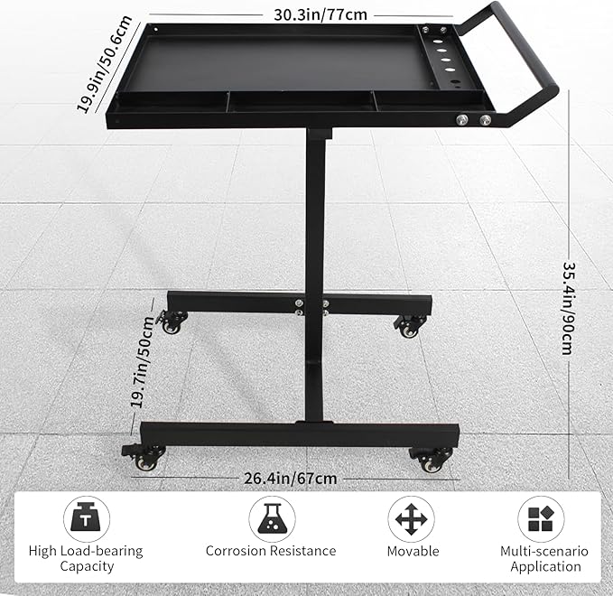 Rolling Tool Tray,220lbs Capacity Tear Down Work Table with Wheels,Rolling Work Table for Garage, Shop, DIY(Black)