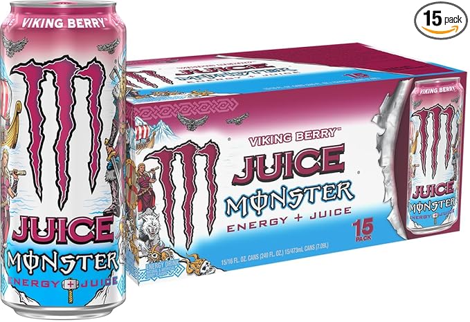 Monster Energy Juice Viking Berry, Energy + Juice, Energy Drink, 16 Ounce (Pack of 15)