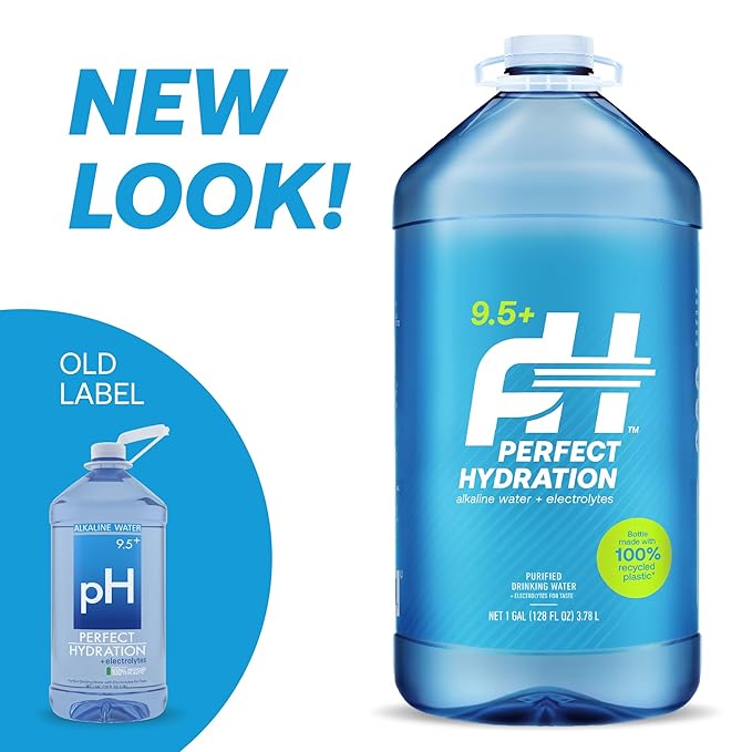 Perfect Hydration 9.5+ pH Alkaline Drinking Water, Electrolyte Minerals for Taste, Made in the USA, 1 Gallon (128 fl oz) Jug, Case of 4