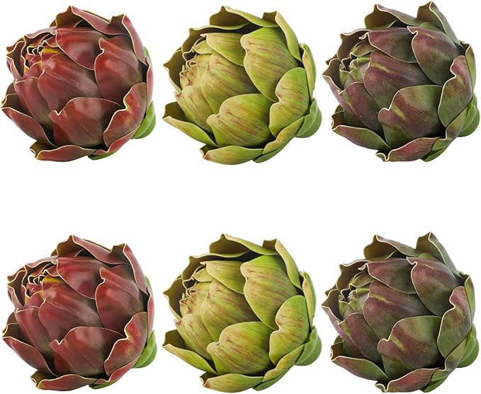 6Pcs Large Colorful Artificial Artichokes Fake Vegetables Faux Artichokes for Wedding, Party, Home, Kitchen, Table Decorations
