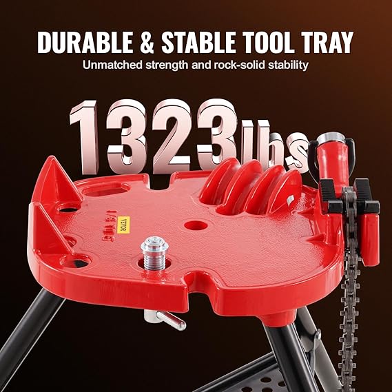 Mophorn 460-6 Tripod Pipe Chain Vise 1/8"-6" Capacity,Pipe Stand Portable Foldable Steel Legs,Pipe Jack Stands w/ Tool Tray, Tripod Stand Chain Vise Ideal for a Variety of Pipe Materials